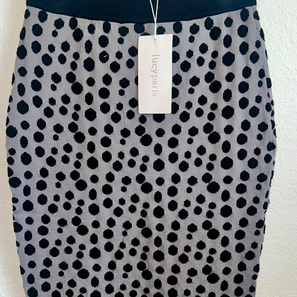 Lucy Paris Black/ Grey polka dot pencil skirt